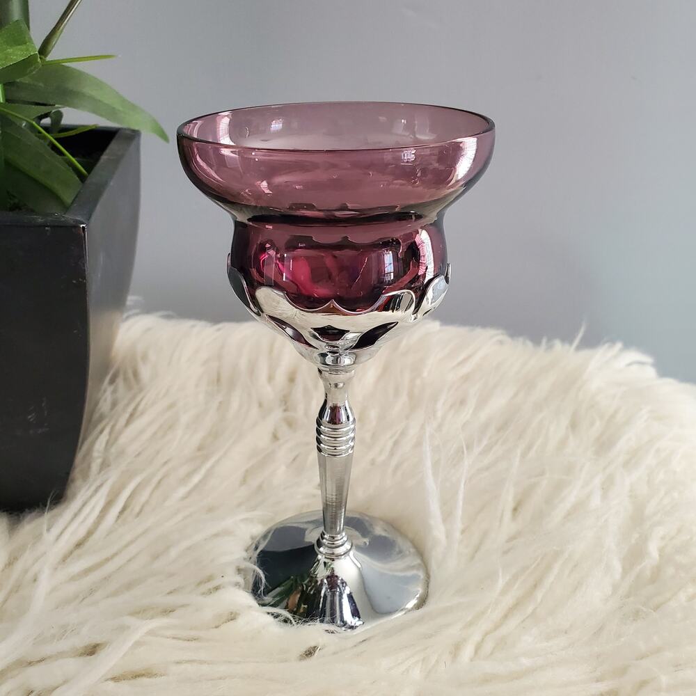 Vintage Farberware Morgantown Purple Art Deco Chrome Wire Glass